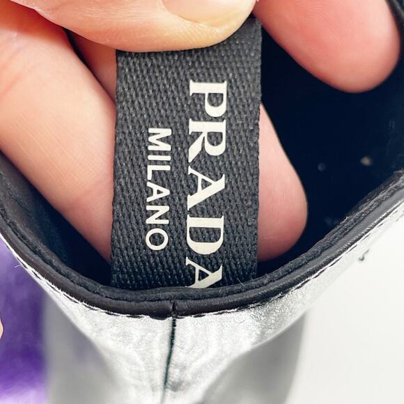 Prada Black Leather Square Toe Block Heel Platform Chelsea Ankle Boot IT 37.5 - Picture 12 of 13